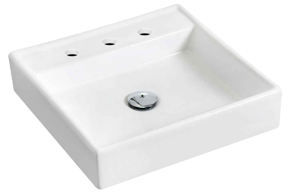 17.5-in. x 17.5-in. Square Bathroom Vessel Sink Set White Enamel Glaze