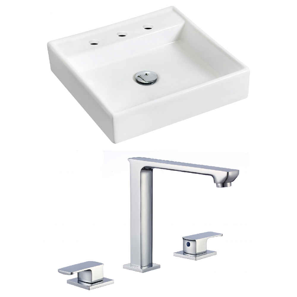 17.5-in. x 17.5-in. Square Bathroom Vessel Sink Set White Enamel Glaze