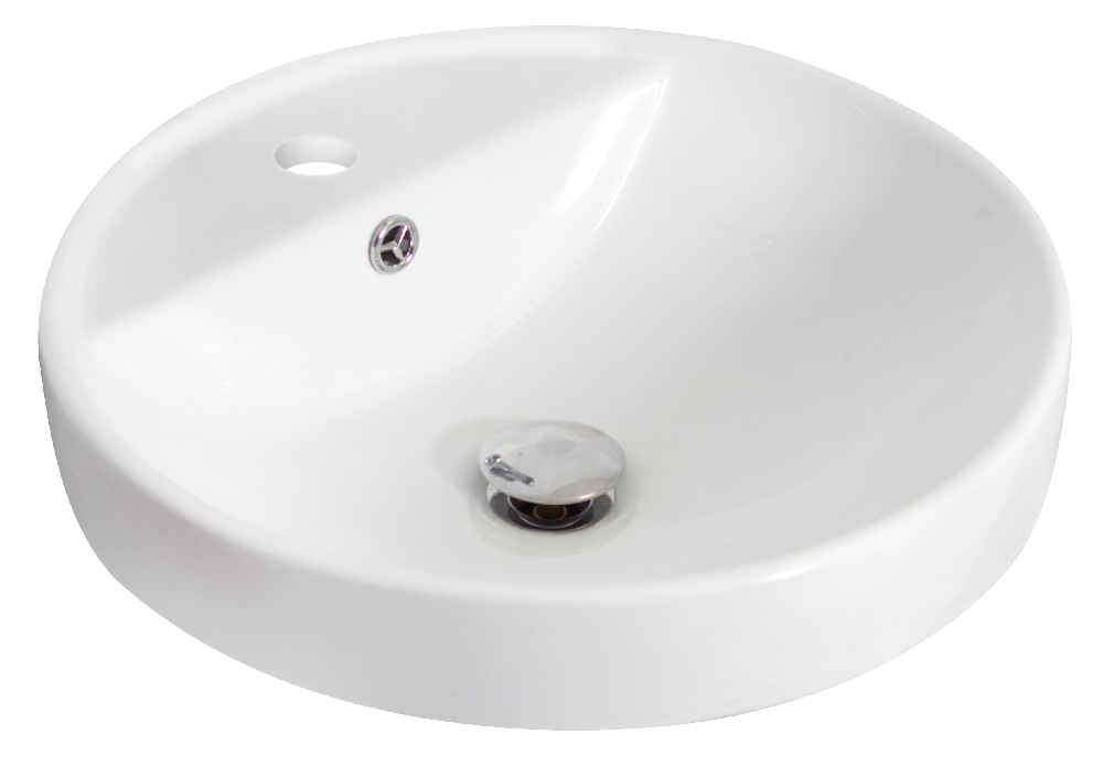 8.25 x 18.25 in White Round Ceramic Bathroom Vessel Sink Set