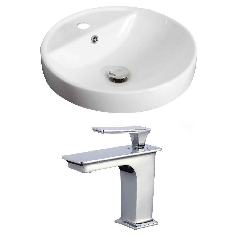 18.25-in. x 18.25-in. Round Bathroom Vessel Sink Set White Enamel Glaze