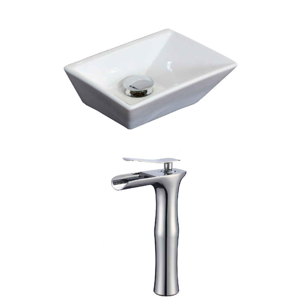12-in. x 9-in. Rectangle Bathroom Vessel Sink Set White Enamel Glaze