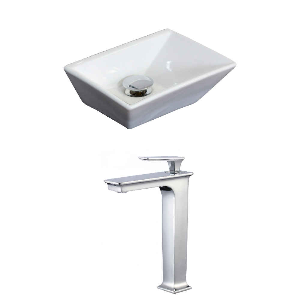 12-in. x 9-in. Rectangle Bathroom Vessel Sink Set White Enamel Glaze