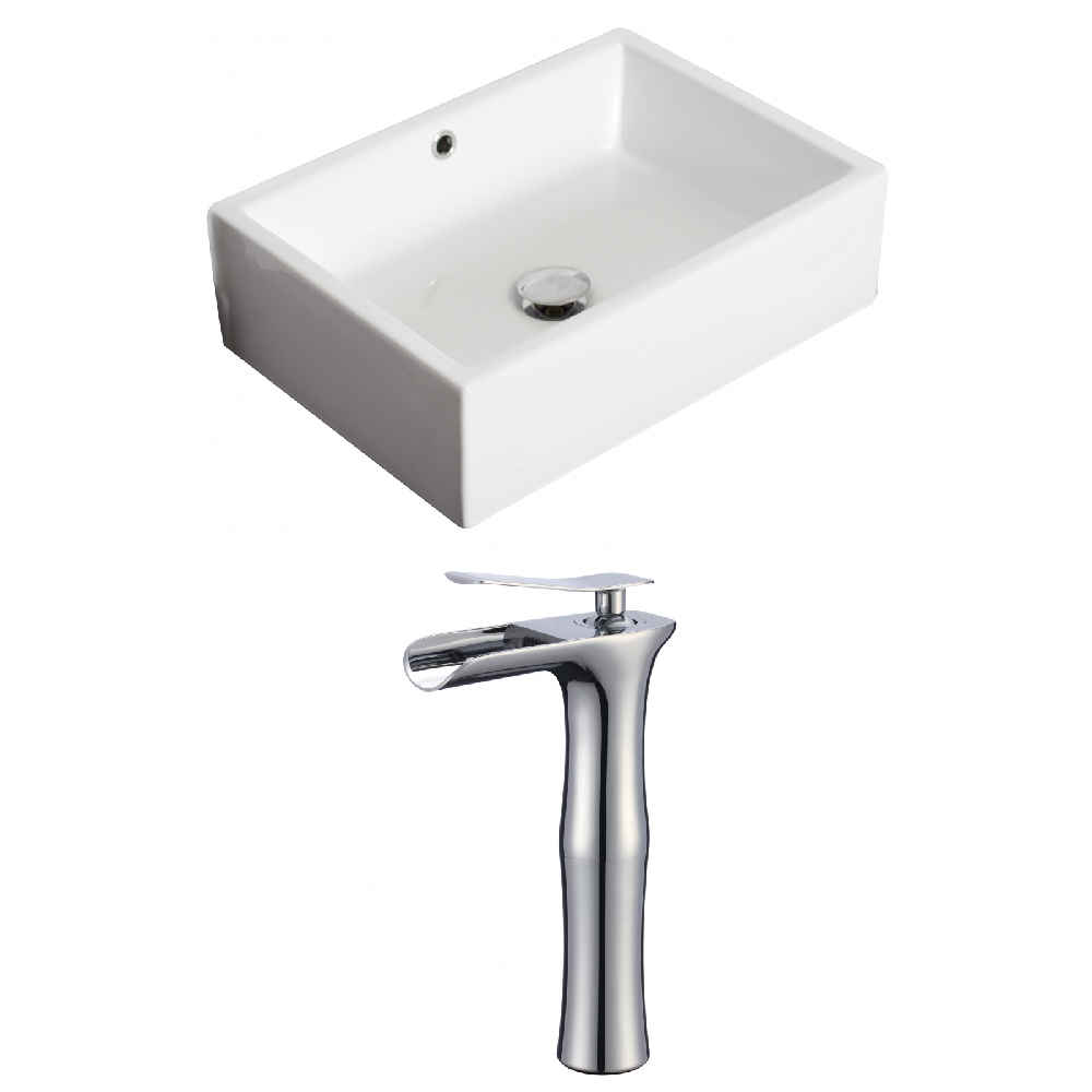 20-in. x 14.25-in. Rectangle Bathroom Vessel Sink Set White Enamel Glaze