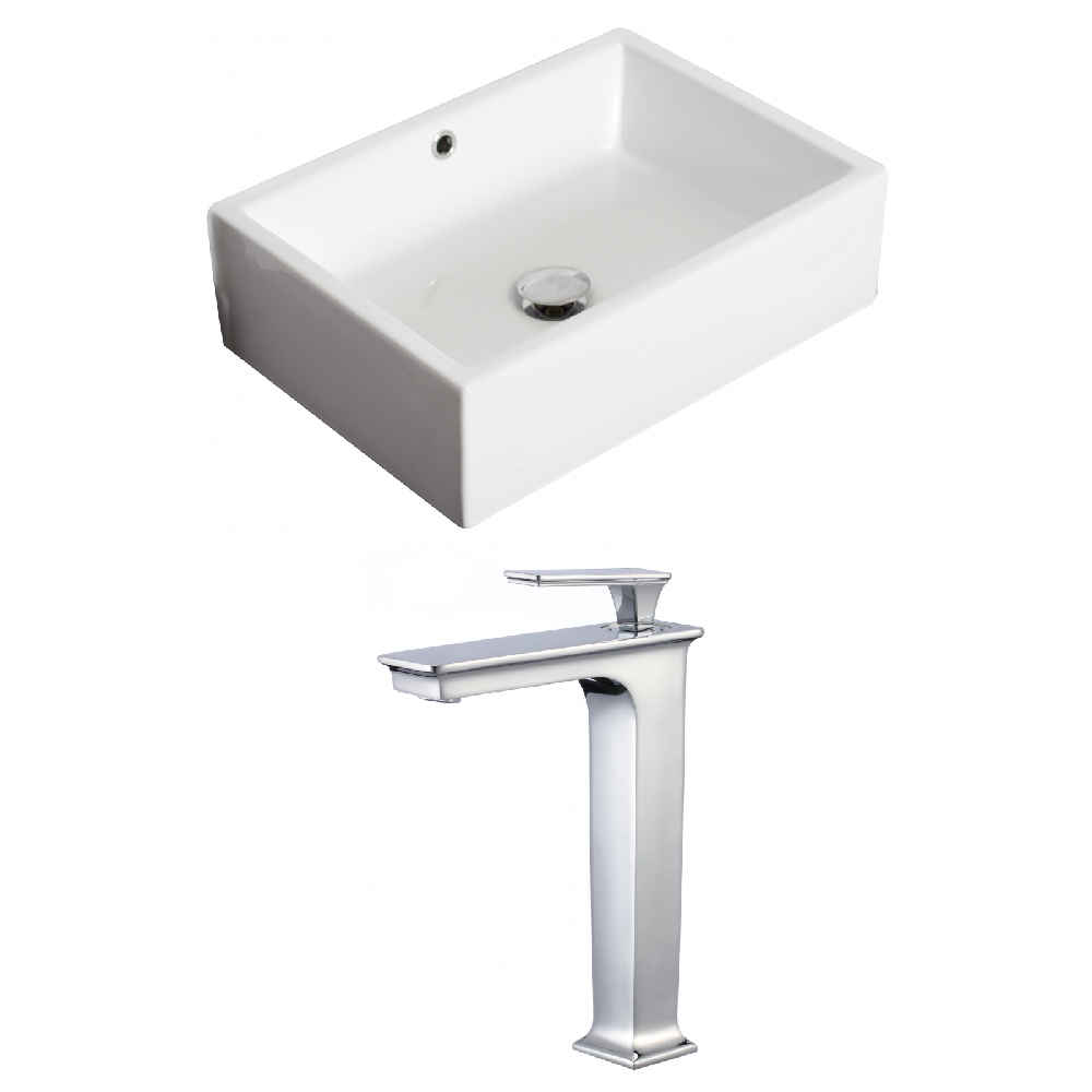 20-in. x 14.25-in. Rectangle Bathroom Vessel Sink Set White Enamel Glaze