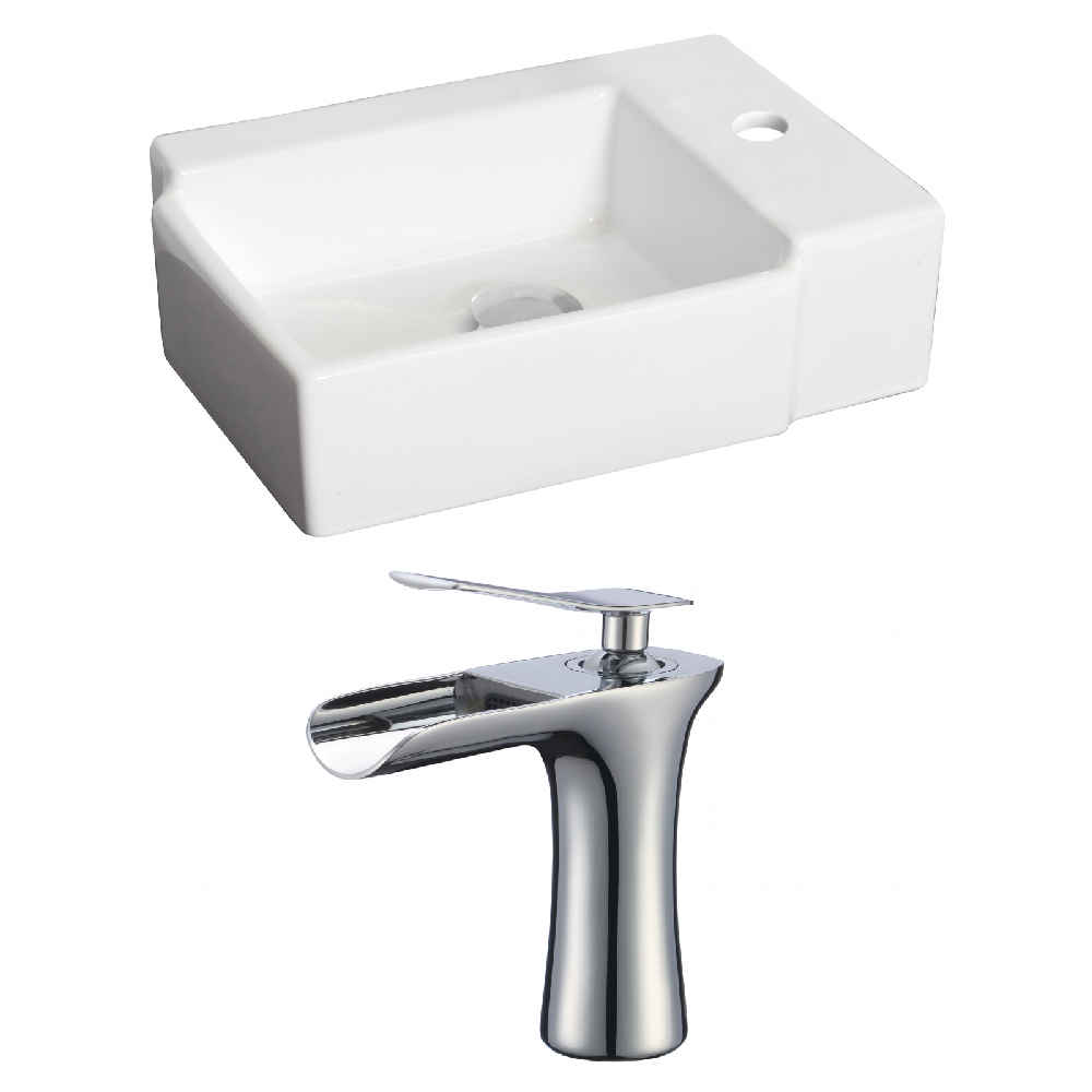 16.25-in. x 11.75-in. Rectangle Bathroom Vessel Sink Set White Enamel Glaze