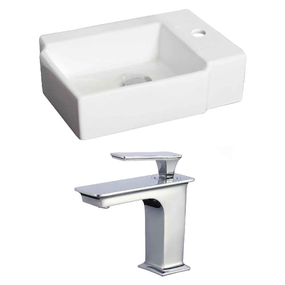 16.25-in. x 11.75-in. Rectangle Bathroom Vessel Sink Set White Enamel Glaze