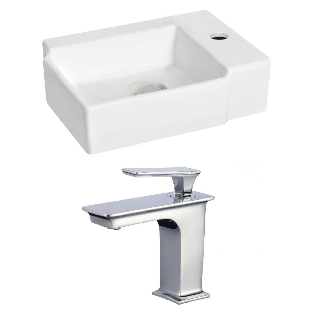 16.25-in. x 11.75-in. Rectangle Bathroom Vessel Sink Set White Enamel Glaze