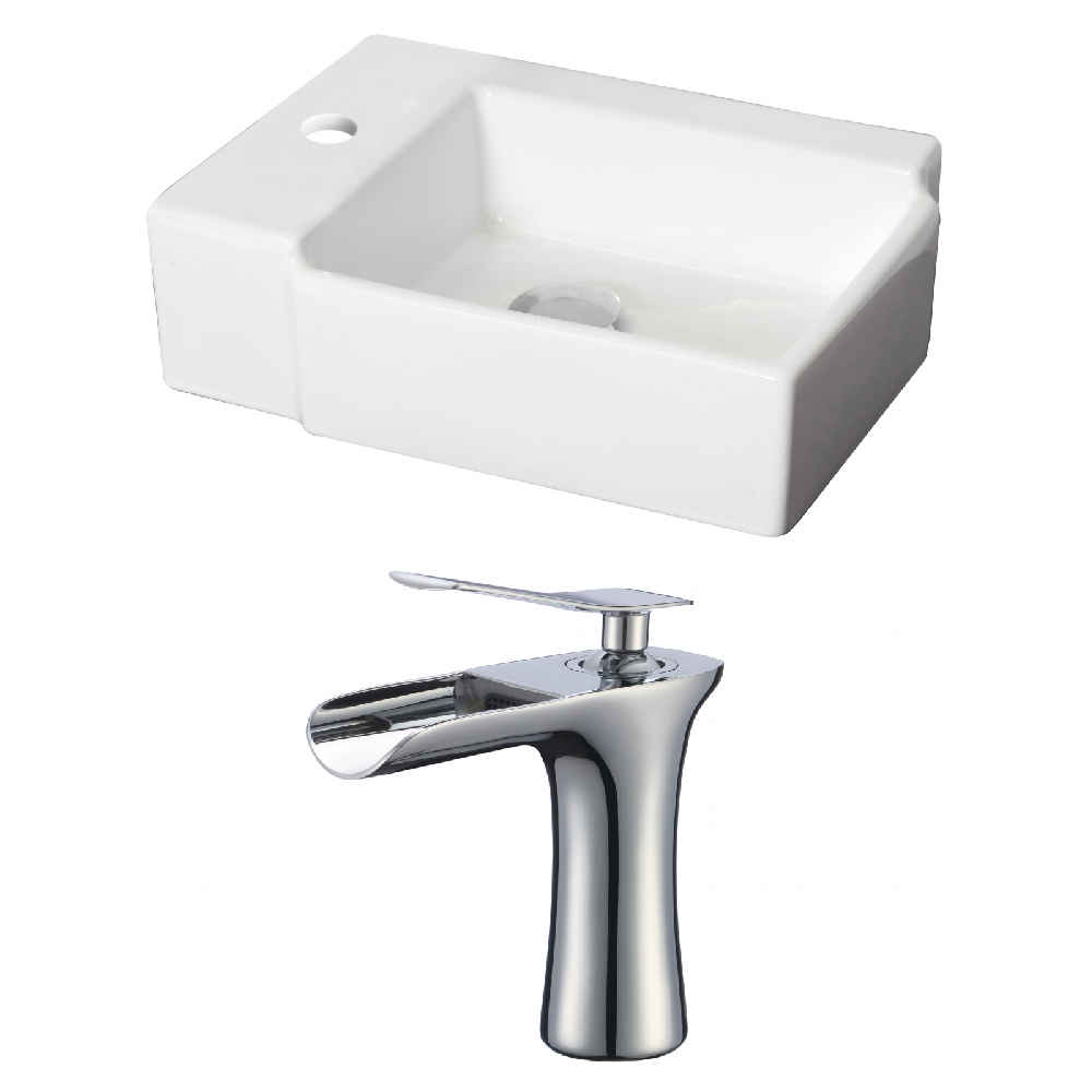 16.25-in. x 11.75-in. Rectangle Bathroom Vessel Sink Set White Enamel Glaze