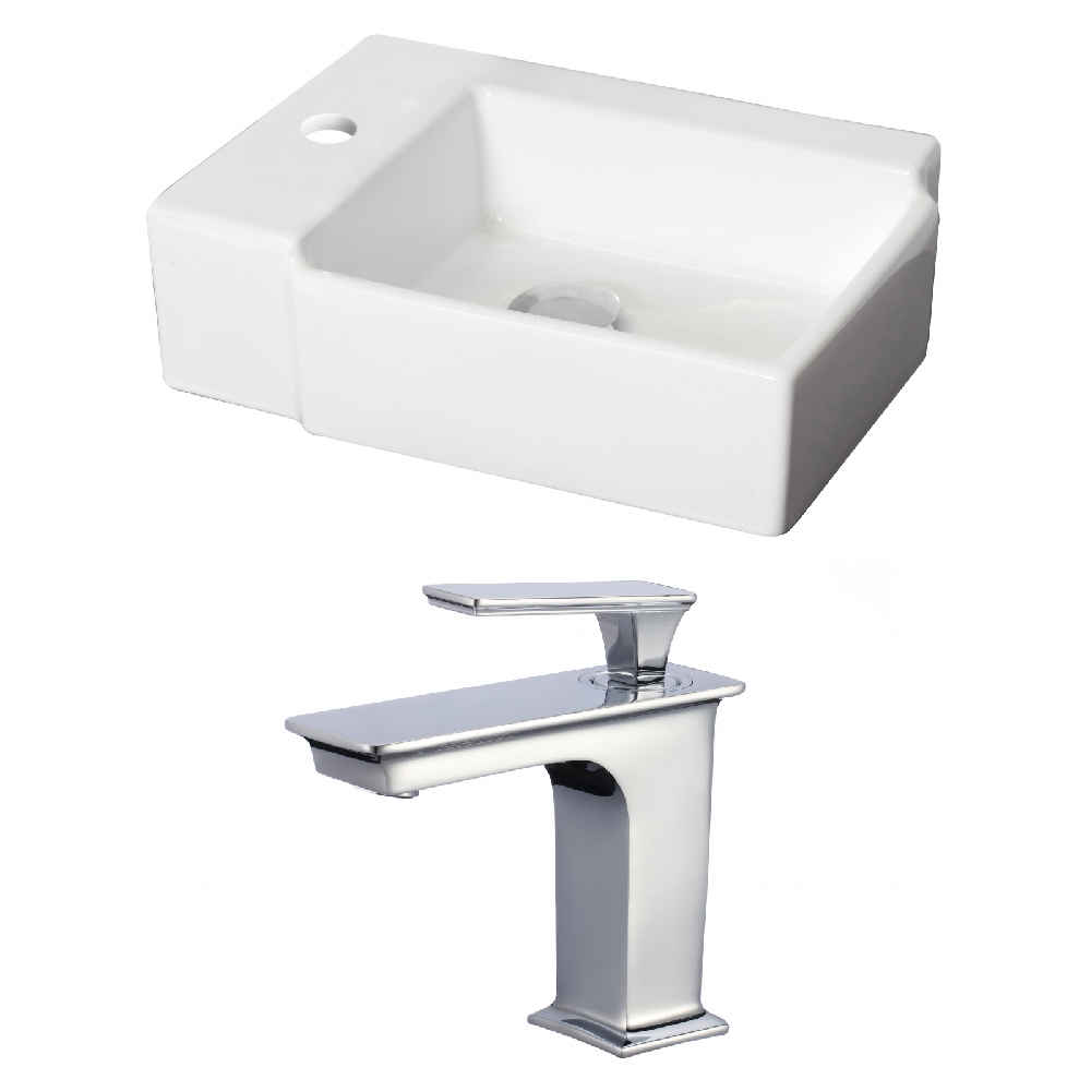 16.25-in. x 11.75-in. Rectangle Bathroom Vessel Sink Set White Enamel Glaze