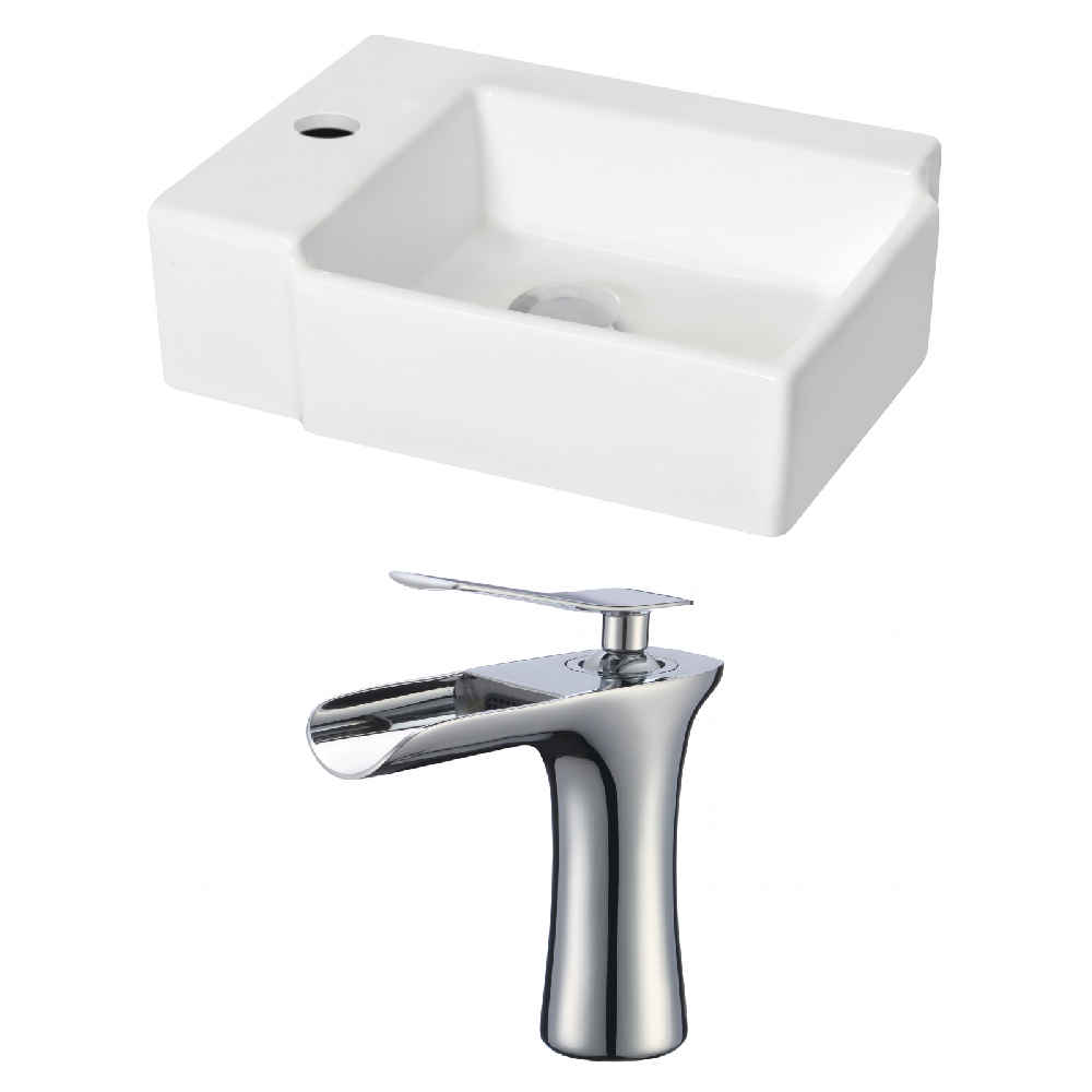 16.25-in. x 11.75-in. Rectangle Bathroom Vessel Sink Set White Enamel Glaze