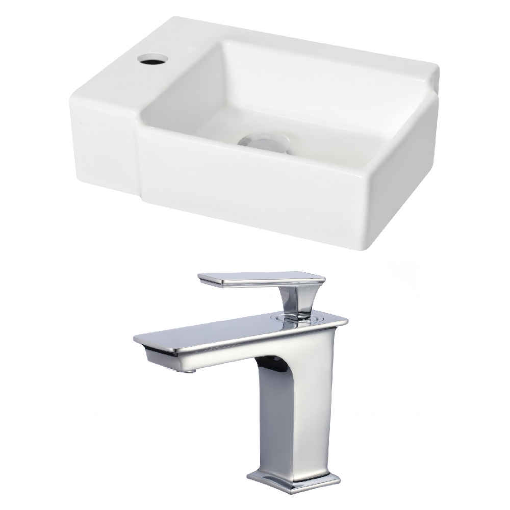 16.25-in. x 11.75-in. Rectangle Bathroom Vessel Sink Set White Enamel Glaze