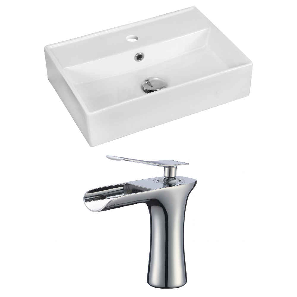 19.75-in. x 13.75-in. Rectangle Bathroom Vessel Sink Set White Enamel Glaze
