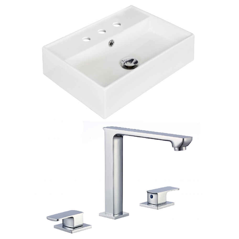 19.75-in. x 13.75-in. Rectangle Bathroom Vessel Sink Set White Enamel Glaze