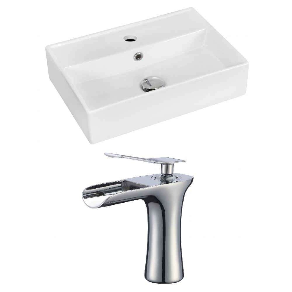 19.75-in. x 13.75-in. Rectangle Bathroom Vessel Sink Set White Enamel Glaze