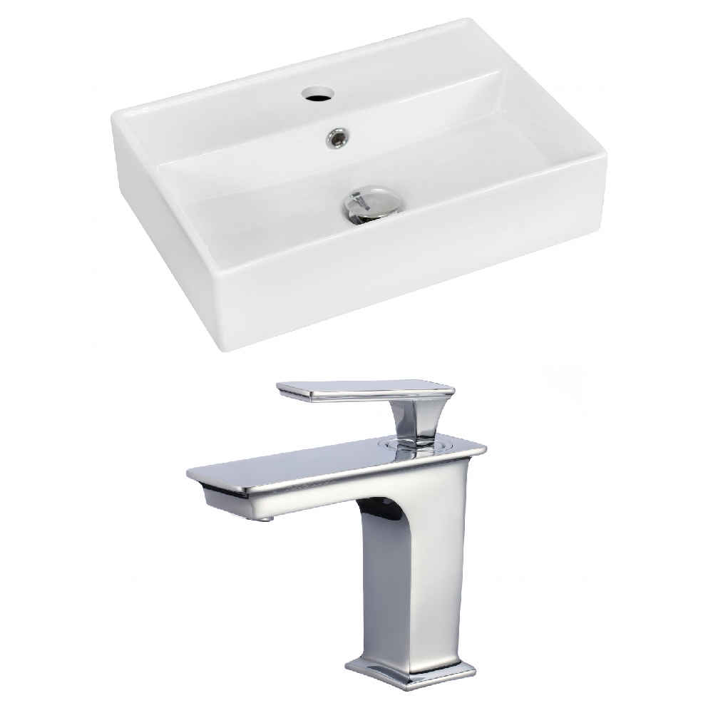 19.75-in. x 13.75-in. Rectangle Bathroom Vessel Sink Set White Enamel Glaze