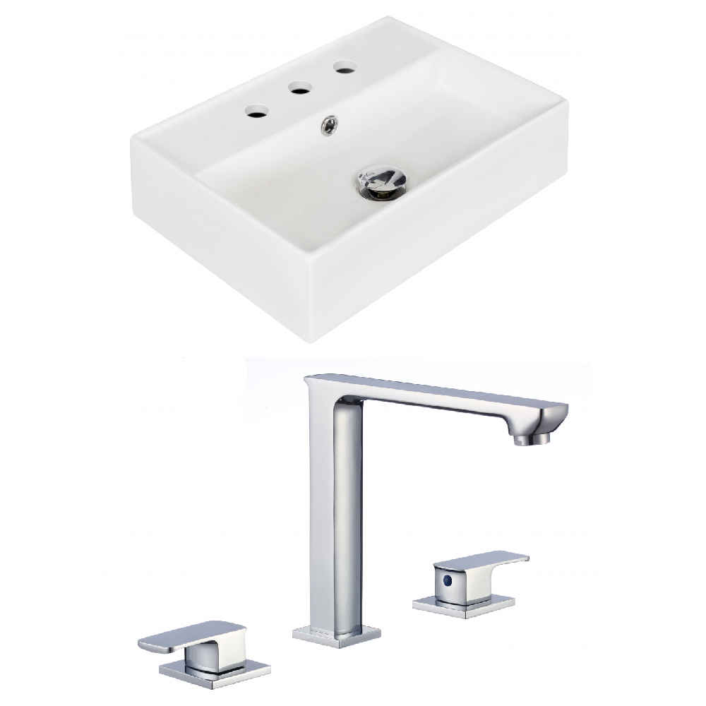 19.75-in. x 13.75-in. Rectangle Bathroom Vessel Sink Set White Enamel Glaze