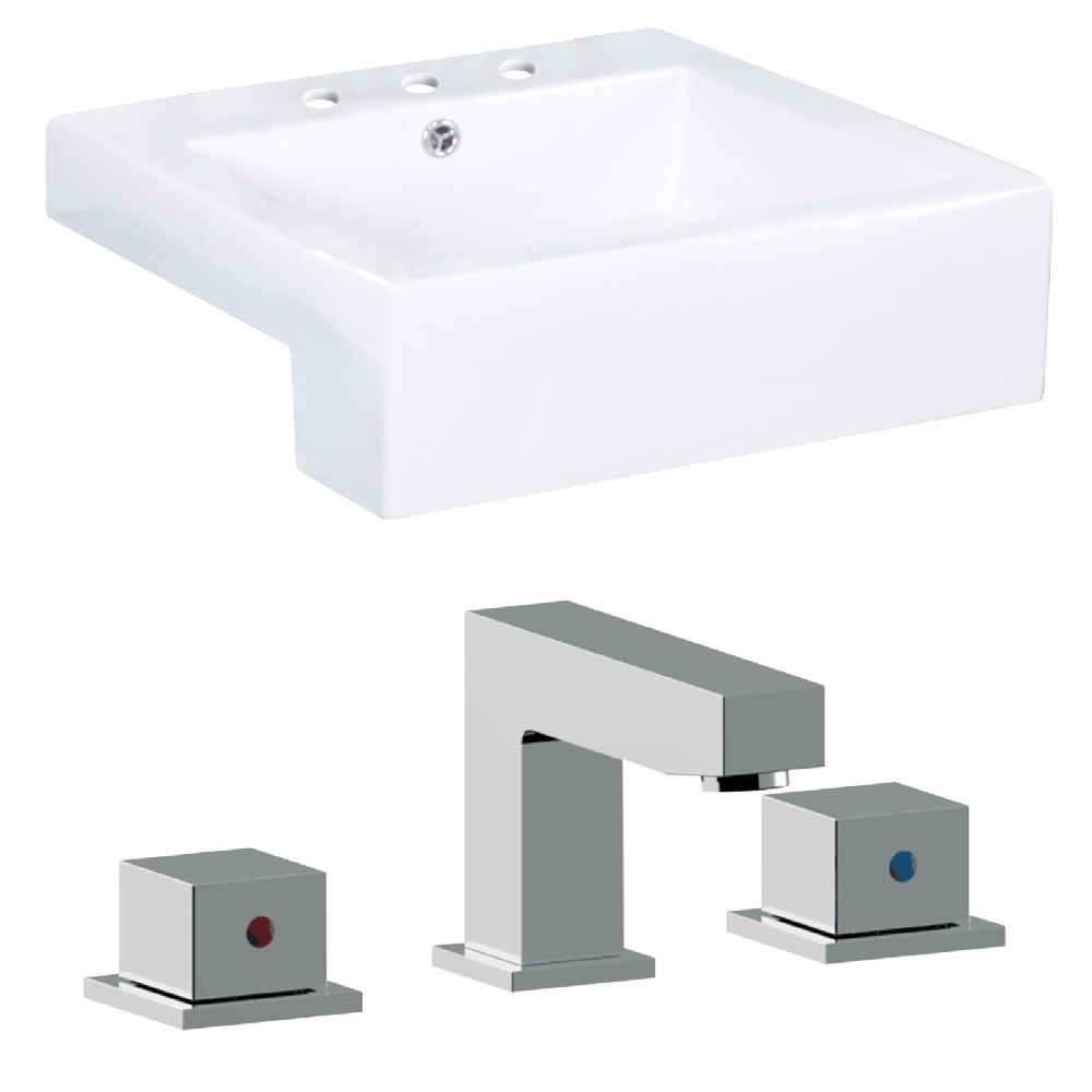 20.25-in. x 19-in. Square Bathroom Vessel Sink Set White Enamel Glaze