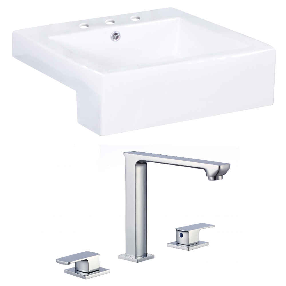 20.25-in. x 19-in. Square Bathroom Vessel Sink Set White Enamel Glaze