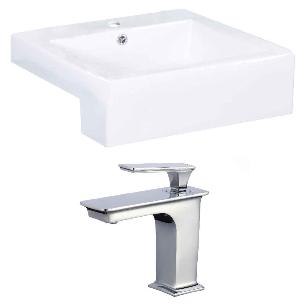 20.25-in. x 19-in. Rectangle Bathroom Vessel Sink Set White Enamel Glaze