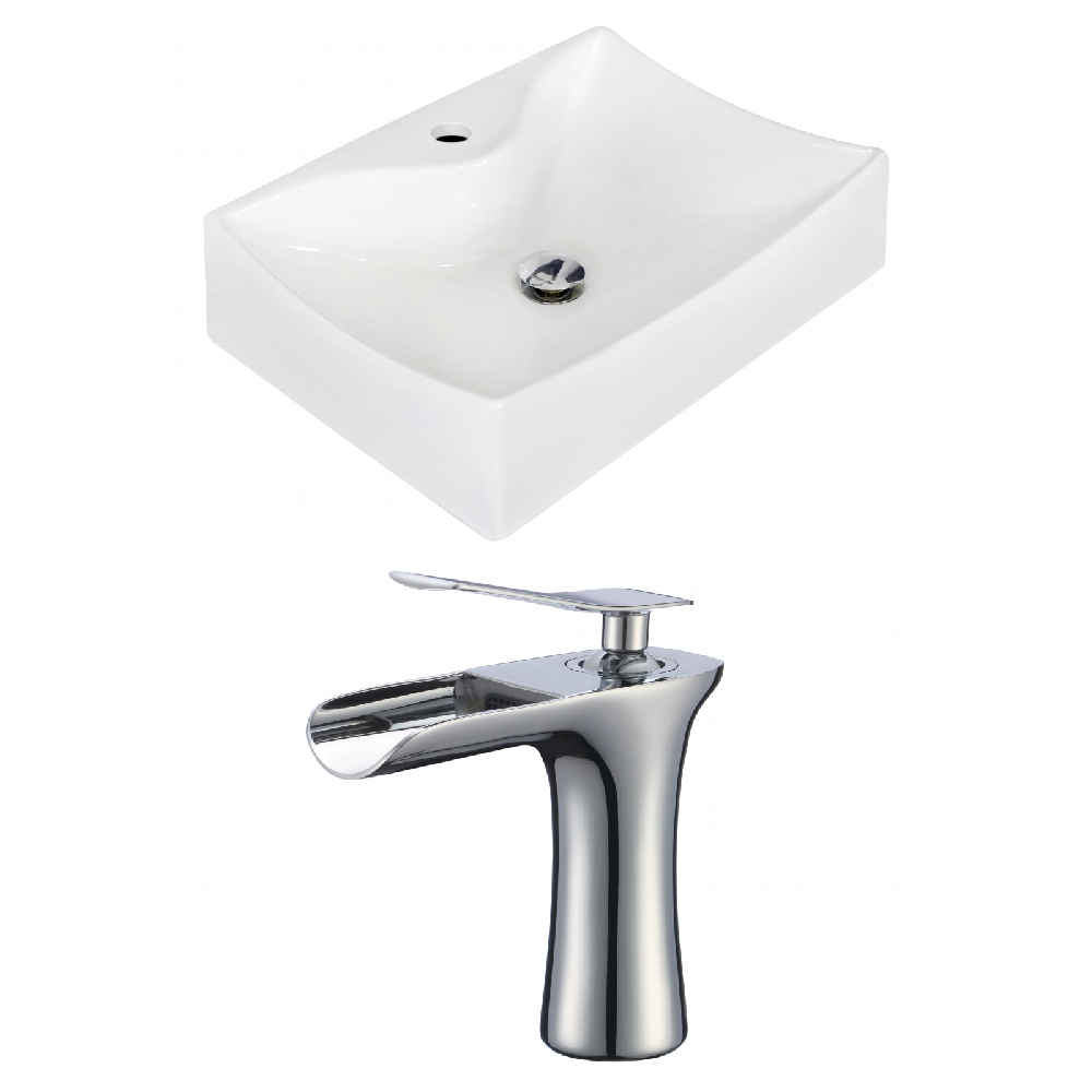 21.5-in. x 15.75-in. Rectangle Bathroom Vessel Sink Set White Enamel Glaze