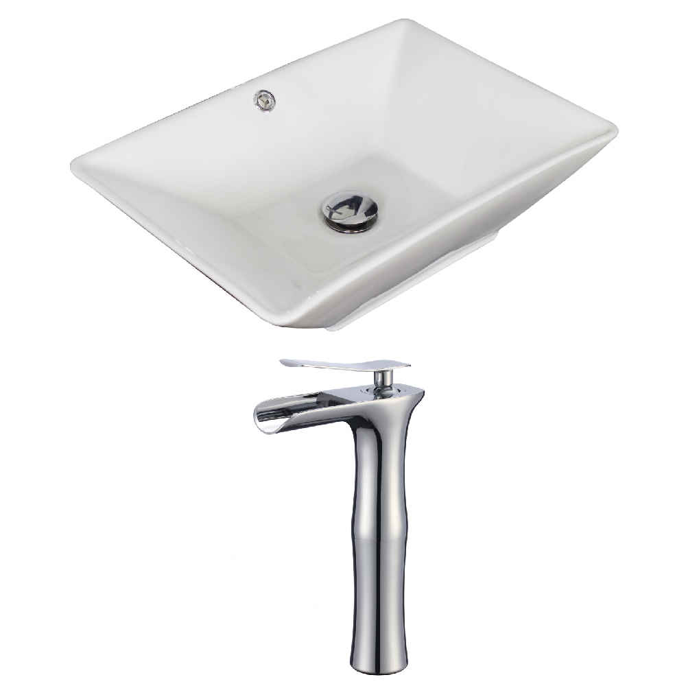 22-in. x 14.75-in. Rectangle Bathroom Vessel Sink Set White Enamel Glaze