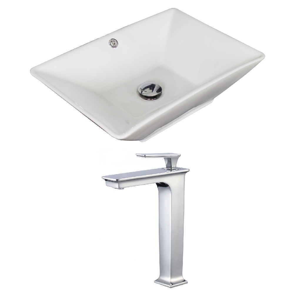 22-in. x 14.75-in. Rectangle Bathroom Vessel Sink Set White Enamel Glaze