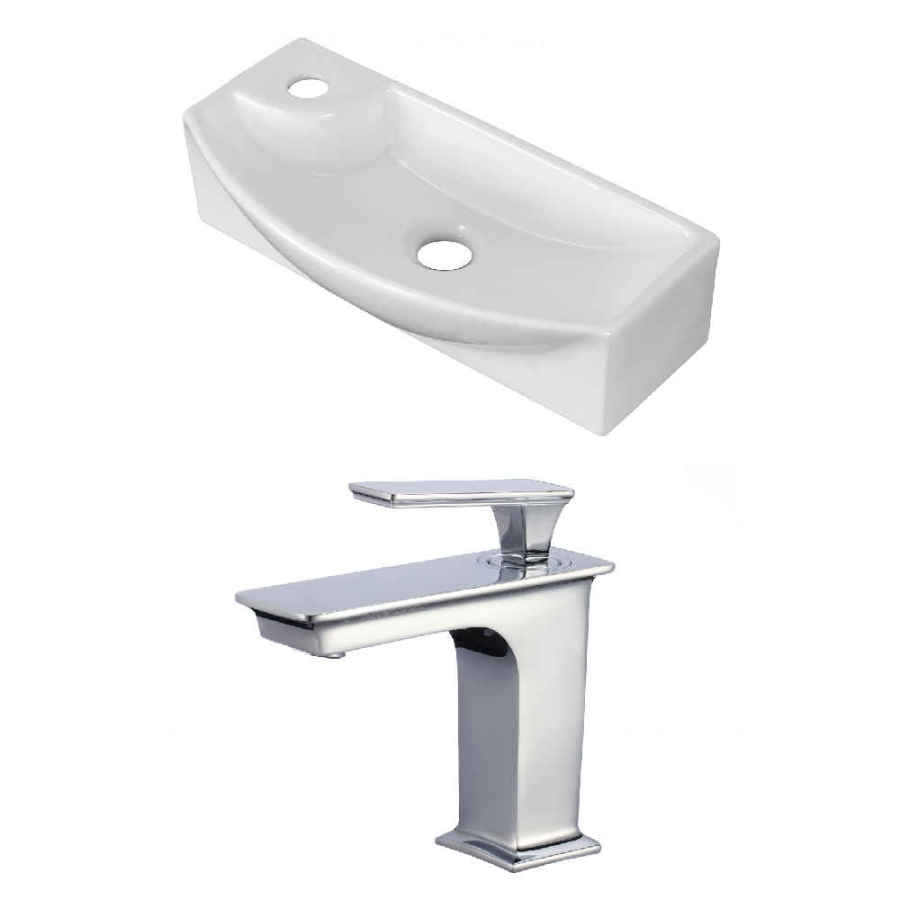 17.75-in. x 8.75-in. Rectangle Bathroom Vessel Sink Set White Enamel Glaze