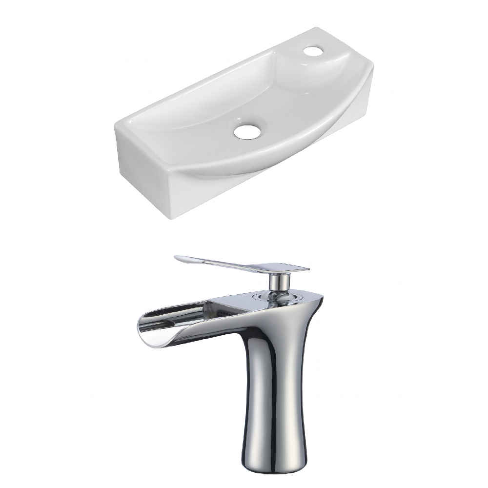 17.75-in. x 8.75-in. Rectangle Bathroom Vessel Sink Set White Enamel Glaze
