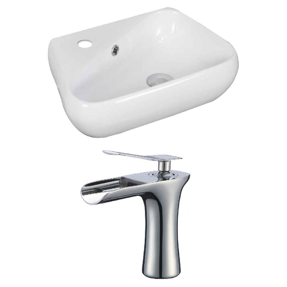 17.5-in. x 11-in. Unique Bathroom Vessel Sink Set White Enamel Glaze