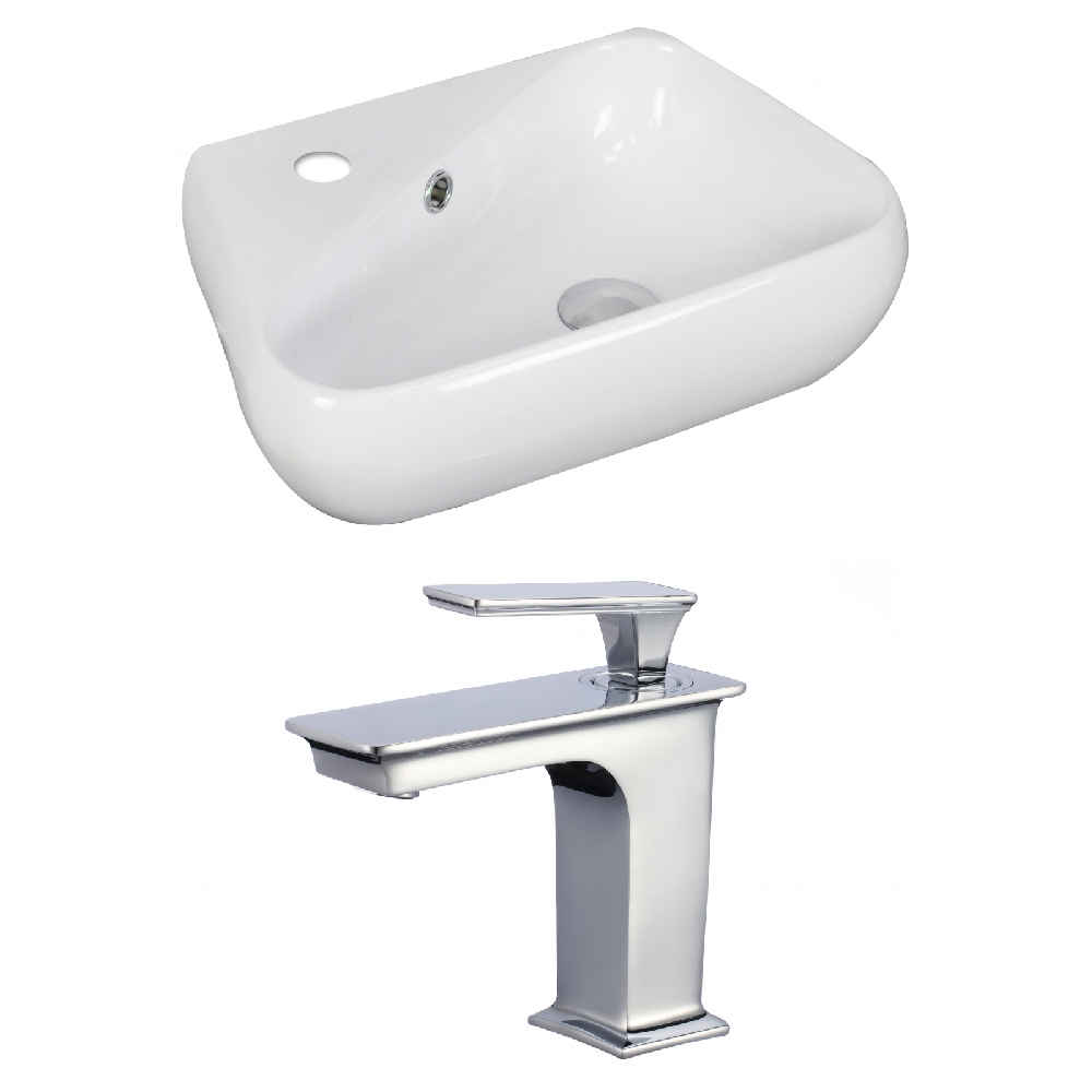 17.5-in. x 11-in. Unique Bathroom Vessel Sink Set White Enamel Glaze