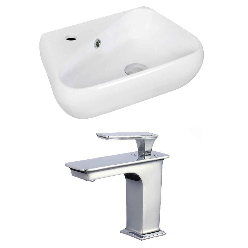 17.5-in. x 11-in. Unique Bathroom Vessel Sink Set White Enamel Glaze