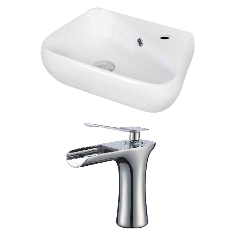 17.5-in. x 11-in. Unique Bathroom Vessel Sink Set White Enamel Glaze