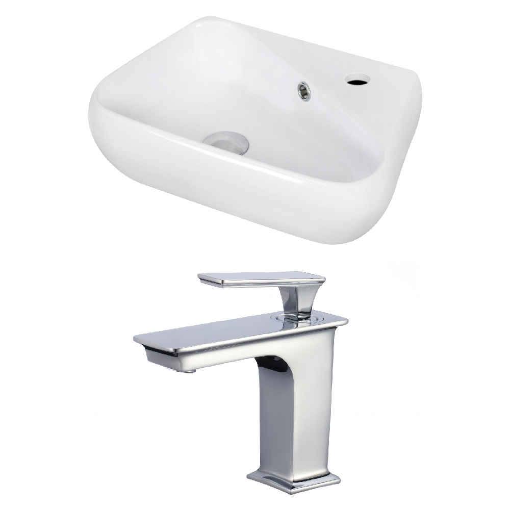 17.5-in. x 11-in. Unique Bathroom Vessel Sink Set White Enamel Glaze