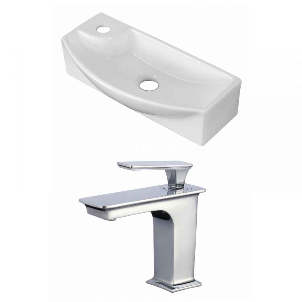 17.75-in. x 8.75-in. Rectangle Bathroom Vessel Sink Set White Enamel Glaze