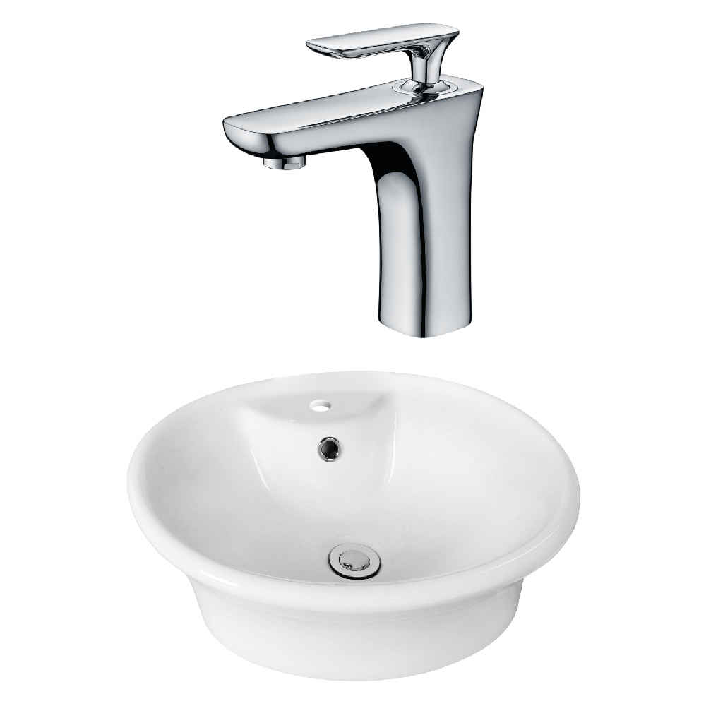 19-in. x 15.5-in. Round Bathroom Vessel Sink Set White Enamel Glaze