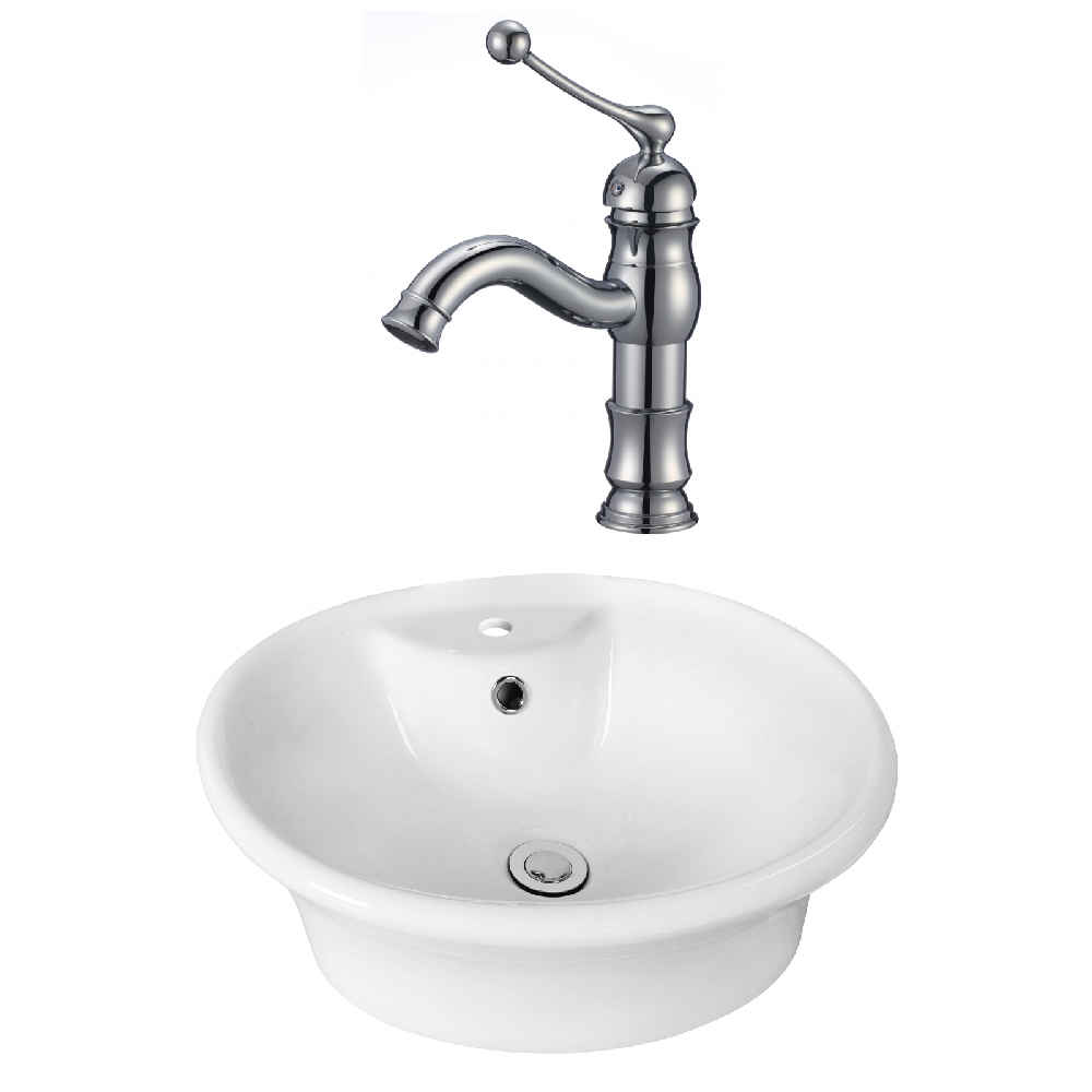 19-in. x 15.5-in. Round Bathroom Vessel Sink Set White Enamel Glaze