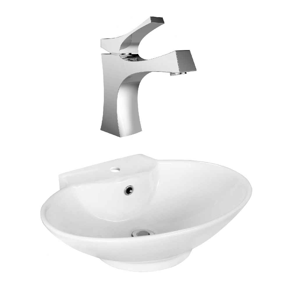 22.75-in. x 17.25-in. Oval Bathroom Vessel Sink Set White Enamel Glaze