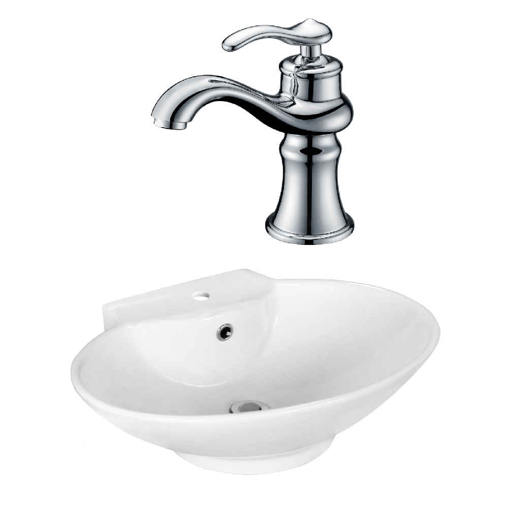 22.75-in. x 17.25-in. Oval Bathroom Vessel Sink Set White Enamel Glaze