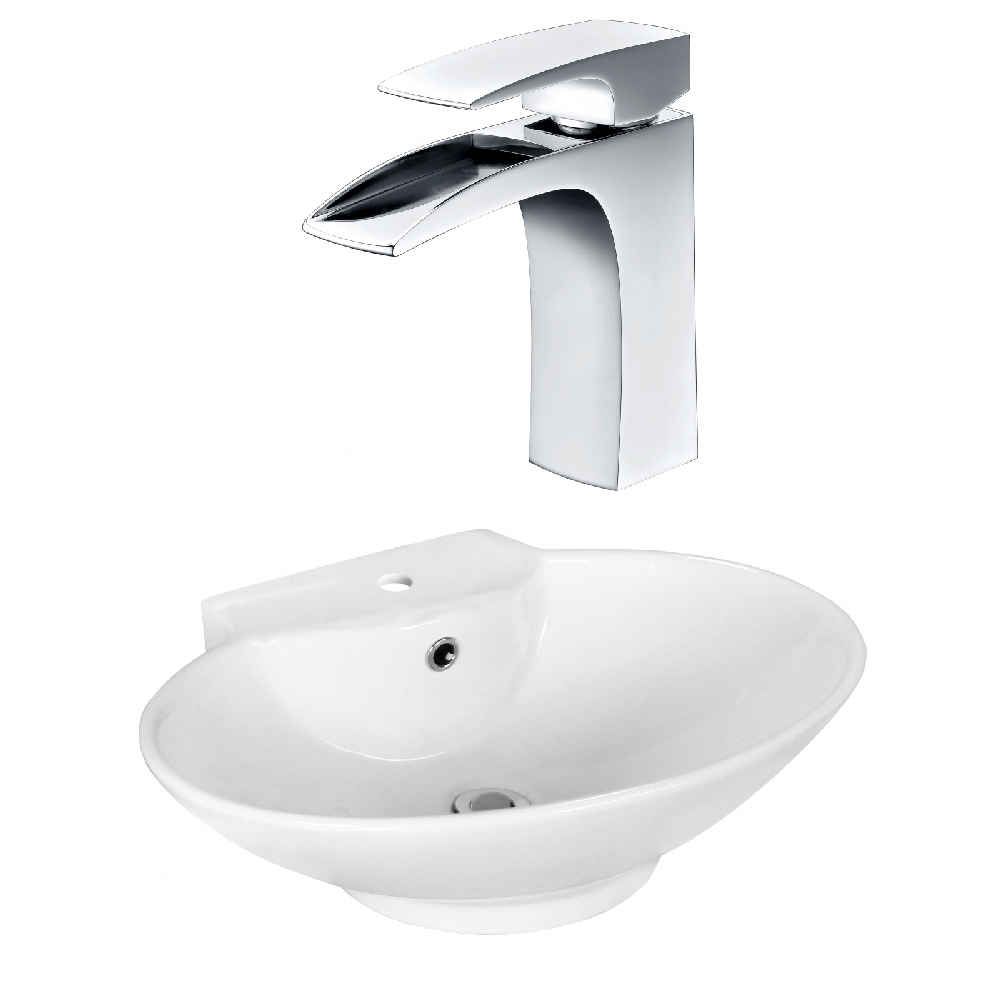 22.75-in. x 17.25-in. Oval Bathroom Vessel Sink Set White Enamel Glaze