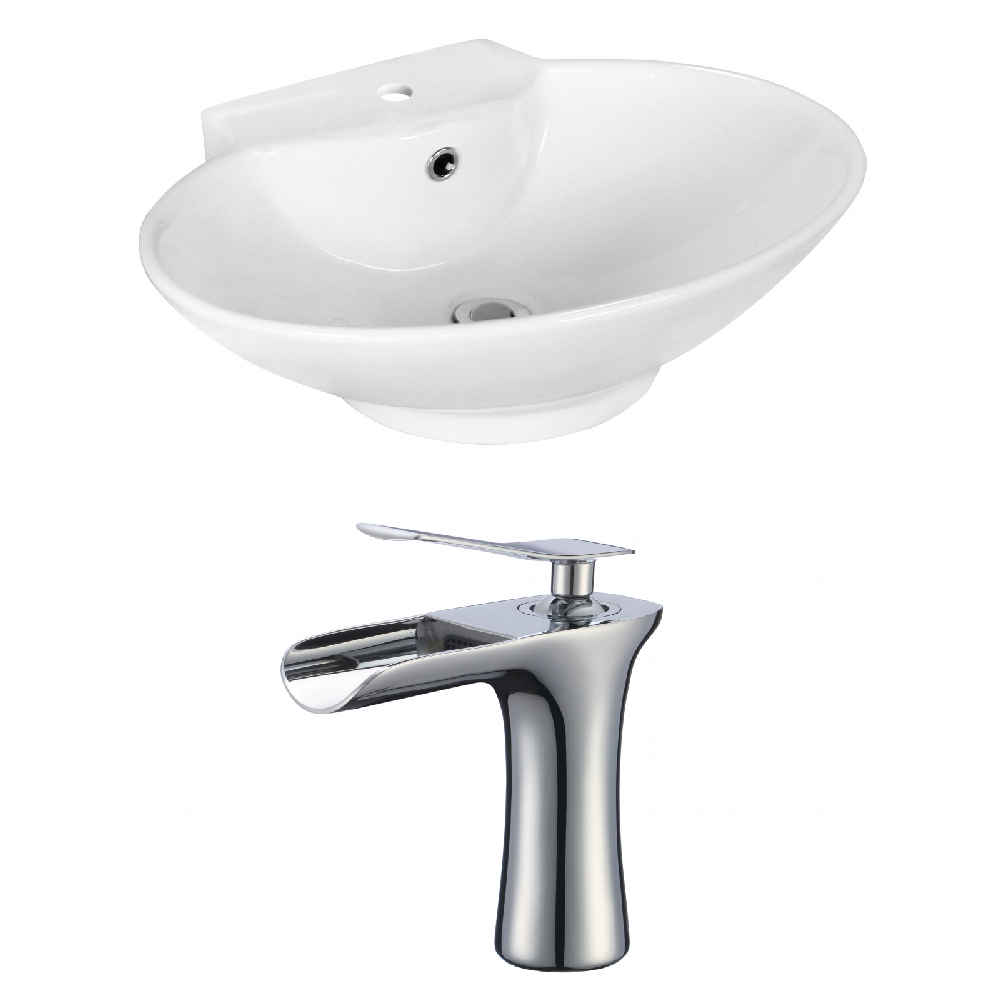 22.75-in. x 17.25-in. Oval Bathroom Vessel Sink Set White Enamel Glaze
