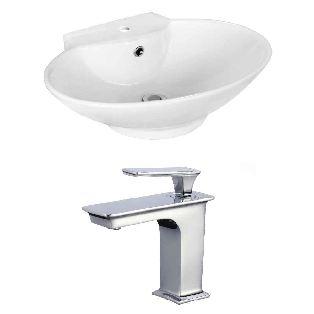 22.75-in. x 17.25-in. Oval Bathroom Vessel Sink Set White Enamel Glaze