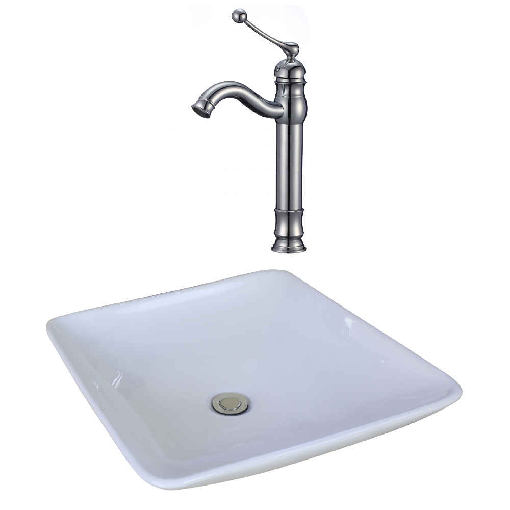 16.75-in. x 16.75-in. Square Bathroom Vessel Sink Set White Enamel Glaze