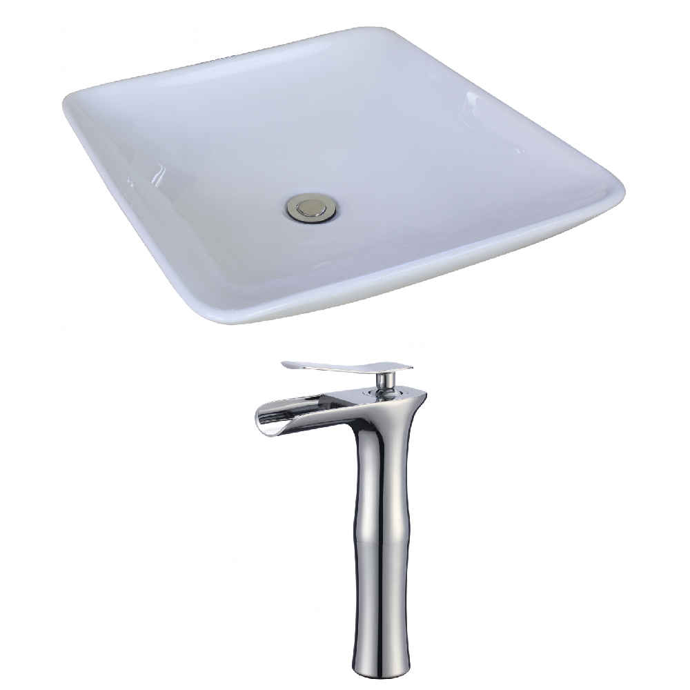 16.75-in. x 16.75-in. Square Bathroom Vessel Sink Set White Enamel Glaze