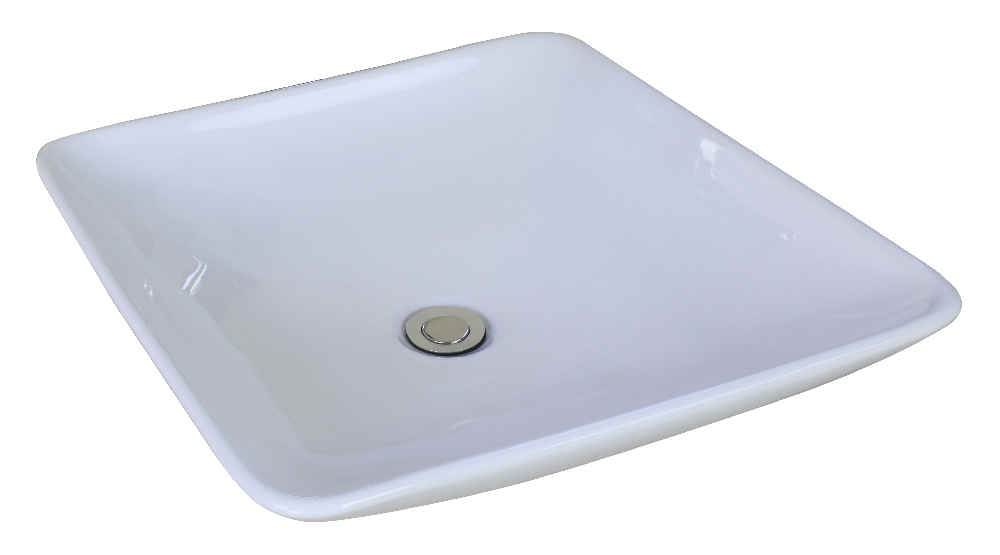 16.75-in. x 16.75-in. Square Bathroom Vessel Sink Set White Enamel Glaze