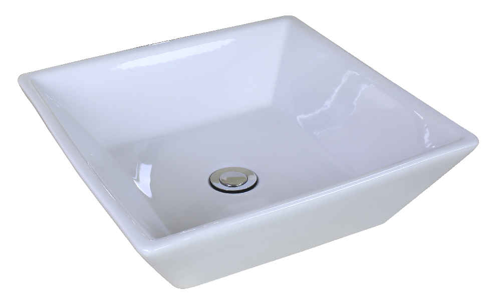 15.75-in. x 15.75-in. Square Bathroom Vessel Sink Set White Enamel Glaze