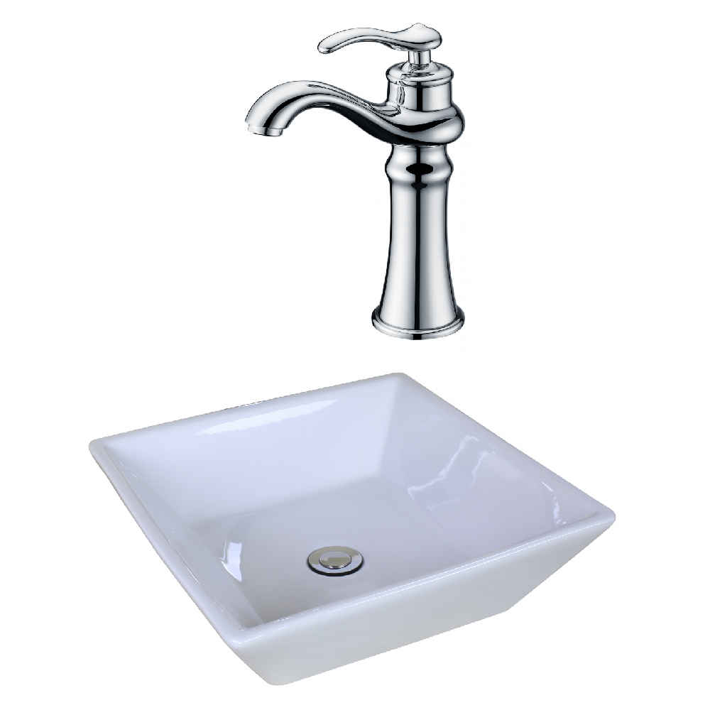 15.75-in. x 15.75-in. Square Bathroom Vessel Sink Set White Enamel Glaze