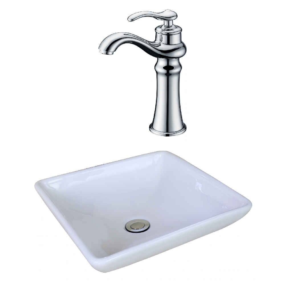 15.75-in. x 15.75-in. Square Bathroom Vessel Sink Set White Enamel Glaze