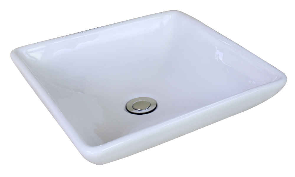 15.75-in. x 15.75-in. Square Bathroom Vessel Sink Set White Enamel Glaze
