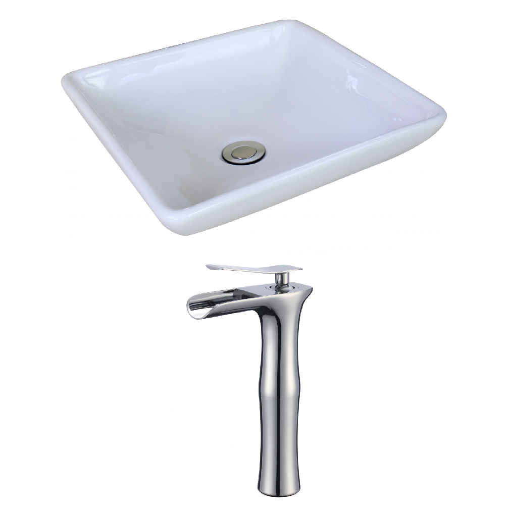 15.75-in. x 15.75-in. Square Bathroom Vessel Sink Set White Enamel Glaze