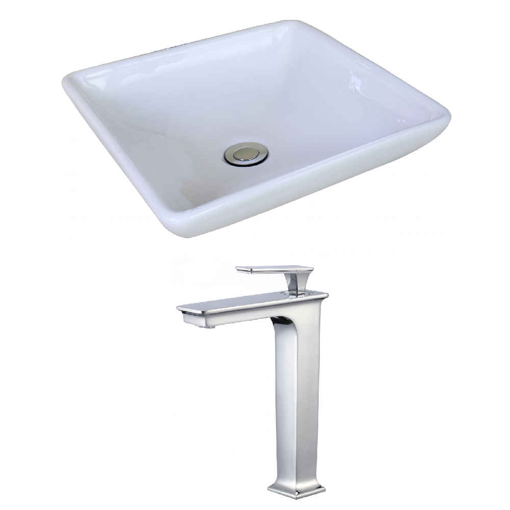 15.75-in. x 15.75-in. Square Bathroom Vessel Sink Set White Enamel Glaze